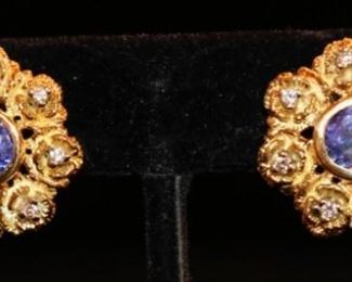 18k gold Tazanite Diamond Earrings