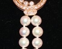 18k Pearl Bracelet w/ "Floating" Diamond Face