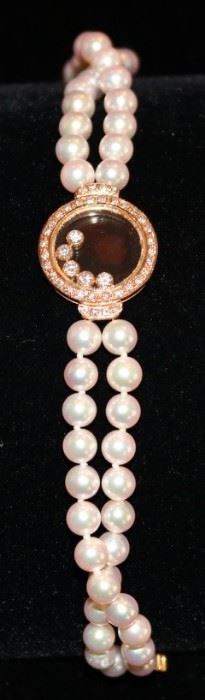 18k Pearl Bracelet w/ "Floating" Diamond Face