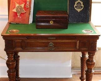 19th century game table with playing pieces