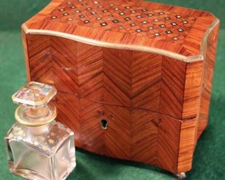 Incredible French parquetry, MOP, and crystal desk set