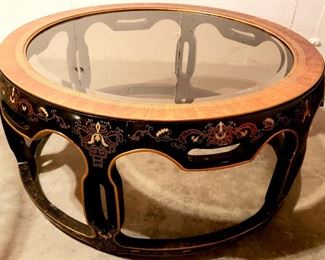 Bevel glass top oriental coffee table