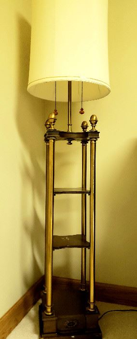 Brass floor lamp with shelves
