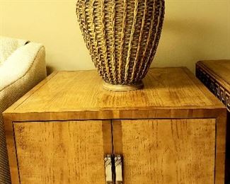 Bamboo trim two door end table