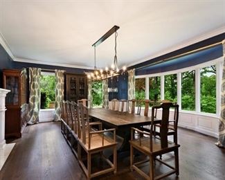 Window Treatments and 12 solid Walnut Chairs.