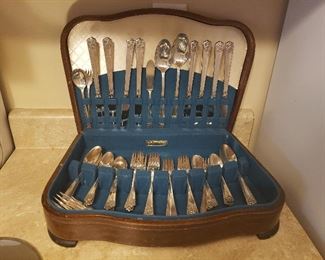 Service for 8 plus serving =53 pcs. William Rogers silver plate flatware & case