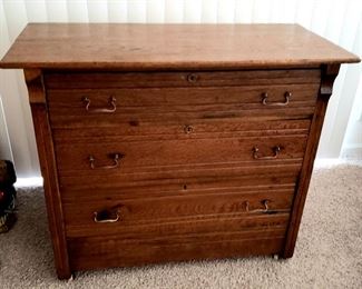Antique three drawer oak chest