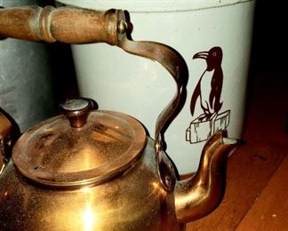 Crock & copper tea kettle