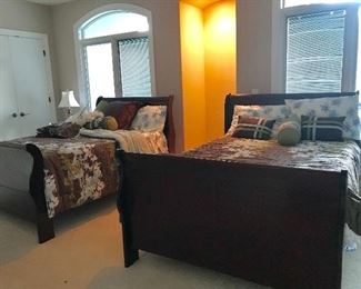 Pair of full size sleigh beds with mattress & box springs Ashley Furniture