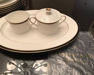 Tiffany and Co. Newport Black serving platter, cream & sugar