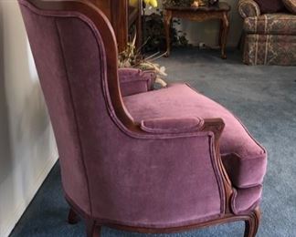 Vintage pink velvet wing chair 