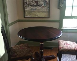 Stained butcher block table with four chairs
