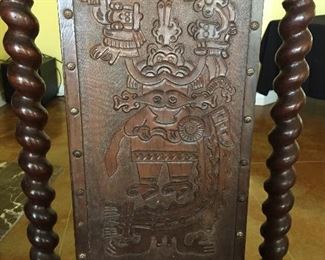 Peruvian Barley Twist Dining/Side Chairs.  Each Chair is Uniquely Carved in Front as well as in Back.  Each Depicting a Different Story.  There are Six of these Items.