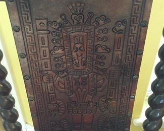 Peruvian Barley Twist Dining/Side Chairs.  Each Chair is Uniquely Carved in Front as well as in Back.  Each Depicting a Different Story.  There are Six of these Items.