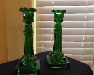 Emerald Green Vintage Glass Candlesticks