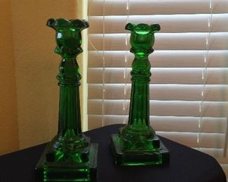 Emerald Green Vintage Glass Candlesticks