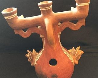 Peruvian Clay Pottery Candle Stand Backside