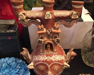 Peruvian Clay Pottery Candle Stand