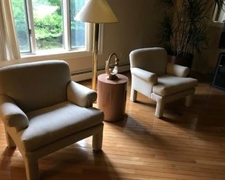 2 Cy Mann Livingroom Chairs Soft Tan Tweed