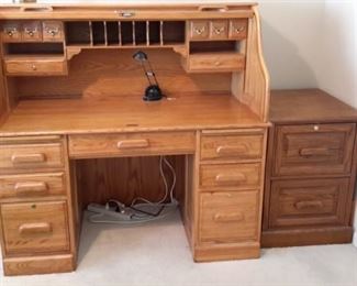 Aspen Classic Solid Oak roll top desk and Oak file cabinet