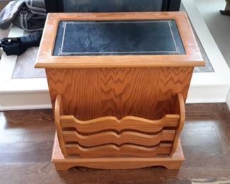 Side table with magazine rack/holder and storage door
