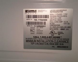 Kenmore Elite Refrigerator side by side french doors with freezer on bottom and ice/water dispenser. Model 795.77562600