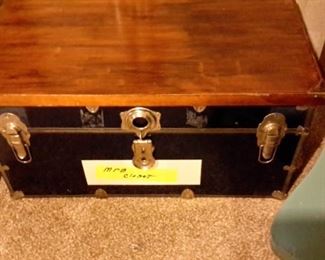 Trunk with hand made wood top to place on top for use as coffee table, etc.