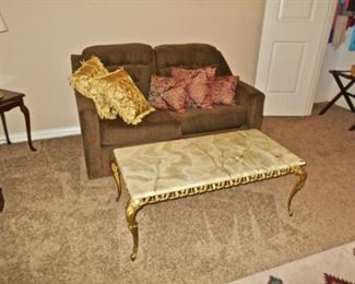 LOVESEAT SLEEPER, MARBLE TOPPED COFFEE TABLE