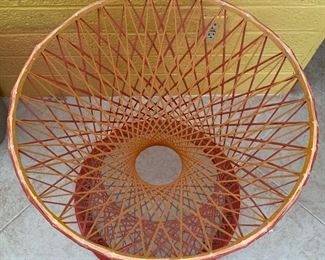 1960s Fiberglass Spun Table Base Pre Russell Woodard Yellow/Red 24in H x 22.75in Diameter at top x 21.5in diameter at Base