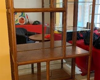 1970s Modern Oak Shelf Unit 75.5x48x18.5in HxWxD Note: this does not have a mirror backing, it is standing against a mirror
