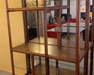 1970s Modern Oak Shelf Unit 75.5x48x18.5in HxWxD Note: this does not have a mirror backing, it is standing against a mirror