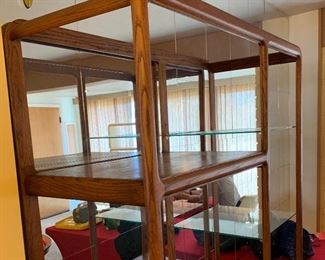 1970s Modern Oak Shelf Unit 75.5x48x18.5in HxWxD Note: this does not have a mirror backing, it is standing against a mirror