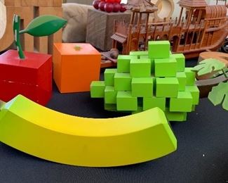 Artist Cubist Wood fruit sculpture