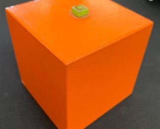 Artist Made Cubist Orange Wood sculpture