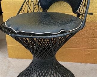1960s Fiberglass Spun Table w/ 4 Chairs Marble Top BLACK Pre Russell Woodard Yellow/White 29 in H x 41.5in Diameter