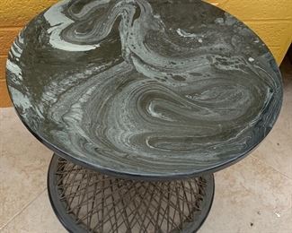 1960s Fiberglass Spun Marble Top Table Pre Russell Woodard BLACK 19in H x 24in Diameter