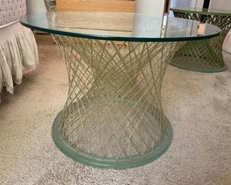 1960s Fiberglass Spun Table Base Pre Russell Woodard Translucent w/ glass top 18.5in x 28in diameter