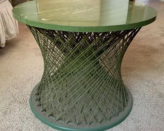 1960s Fiberglass Spun Table Base Pre Russell Woodard Green Top 19in H x 24in Diameter