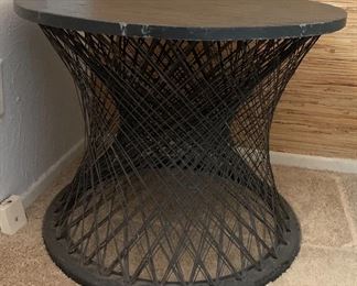 1960s Fiberglass Spun Table Base Pre Russell Woodard Black Slate Top 18.5in H x 24in Diameter