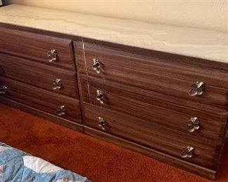 Vintage Marble Top 6 Drawer Dresser For Restoration 27x70x16.5in