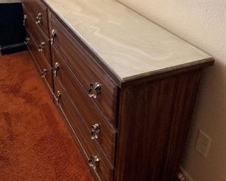 Vintage Marble Top 6 Drawer Dresser For Restoration 27x70x16.5in