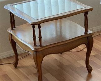 Vintage Walnut/Travertine Top End Table 23x22x22on HxWxD