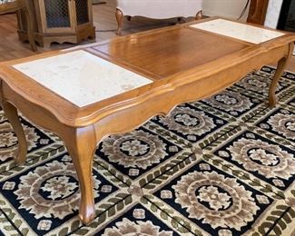 Vintage Walnut/Travertine Top Coffee Table 14x48x19in HxWxD