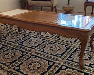 Vintage Walnut/Travertine Top Coffee Table 14x48x19in HxWxD