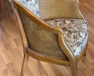 Vintage Walnut/Cane Barrel chair 33x22x25in HxWxD