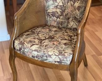 Vintage Walnut/Cane Barrel chair 33x22x25in HxWxD