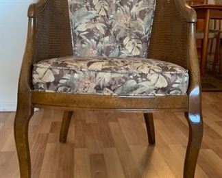 Vintage Walnut/Cane Barrel chair 33x22x25in HxWxD