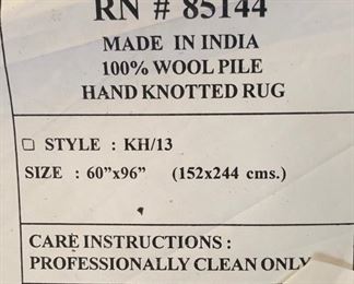 60x96 Hand Knotted Wool Rug 60x96in