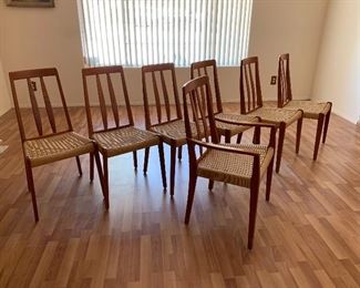 8 Danish Modern Teak High Back Cord/Rope Seats	34x18x21in Seat Height: 18.5in HxWxD