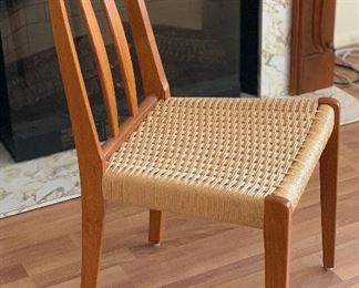 8 Danish Modern Teak High Back Cord/Rope Seats	34x18x21in Seat Height: 18.5in HxWxD